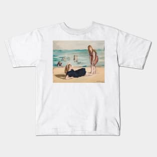 On the Beach by Edouard Manet Kids T-Shirt